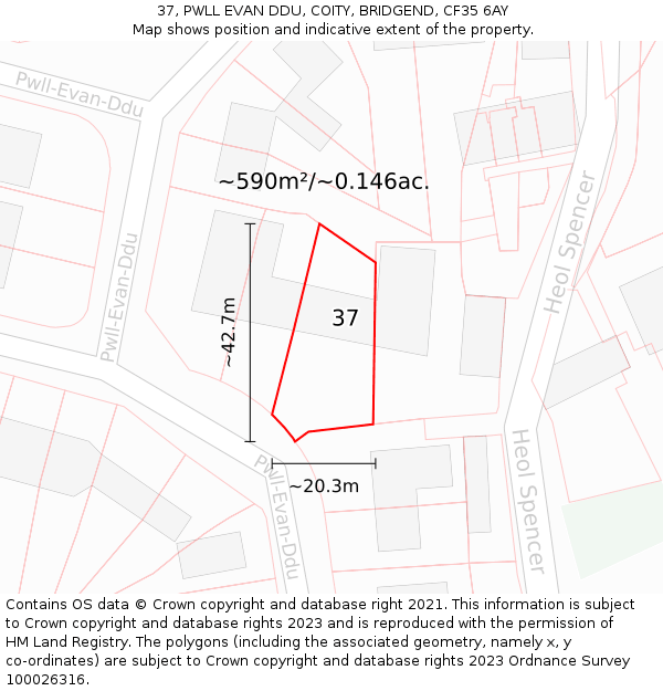 37, PWLL EVAN DDU, COITY, BRIDGEND, CF35 6AY: Plot and title map