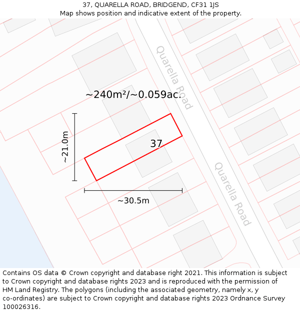 37, QUARELLA ROAD, BRIDGEND, CF31 1JS: Plot and title map