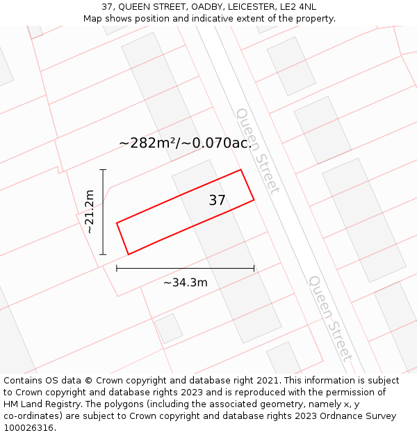 37, QUEEN STREET, OADBY, LEICESTER, LE2 4NL: Plot and title map
