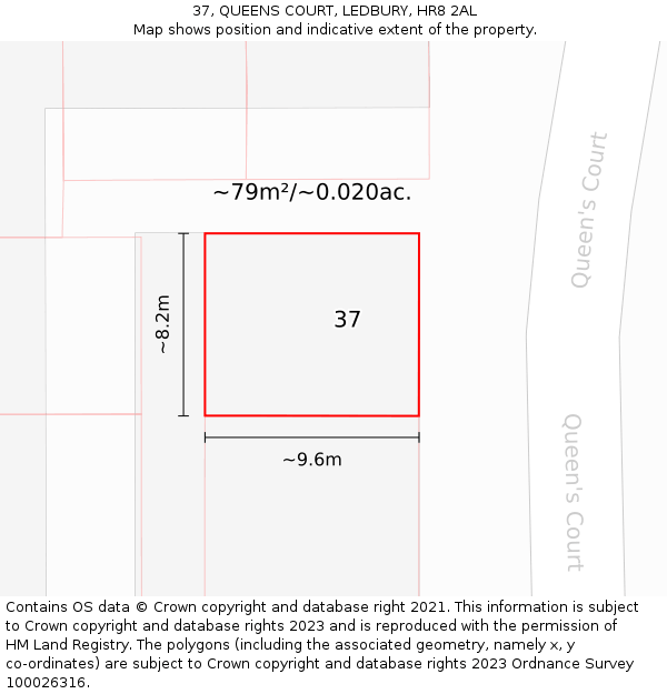 37, QUEENS COURT, LEDBURY, HR8 2AL: Plot and title map
