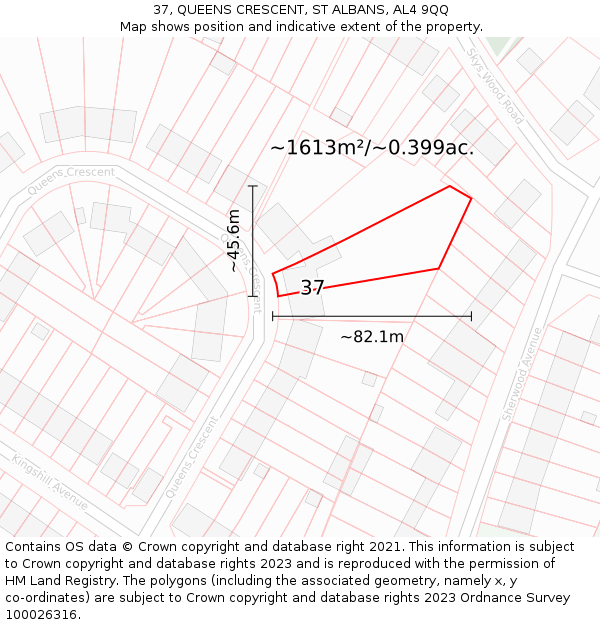 37, QUEENS CRESCENT, ST ALBANS, AL4 9QQ: Plot and title map