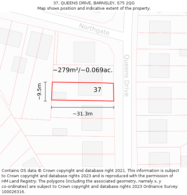 37, QUEENS DRIVE, BARNSLEY, S75 2QG: Plot and title map