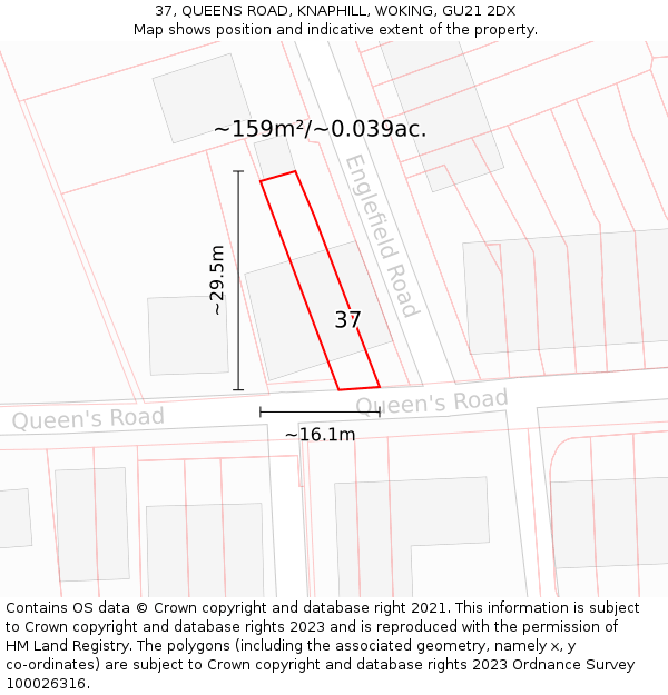 37, QUEENS ROAD, KNAPHILL, WOKING, GU21 2DX: Plot and title map