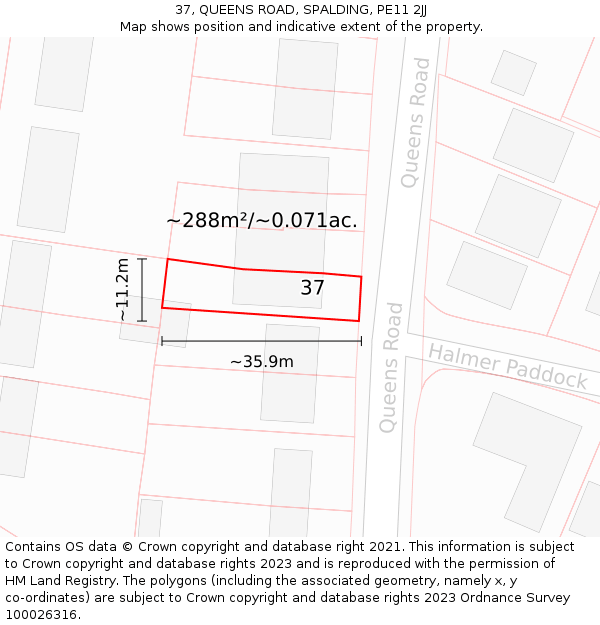 37, QUEENS ROAD, SPALDING, PE11 2JJ: Plot and title map