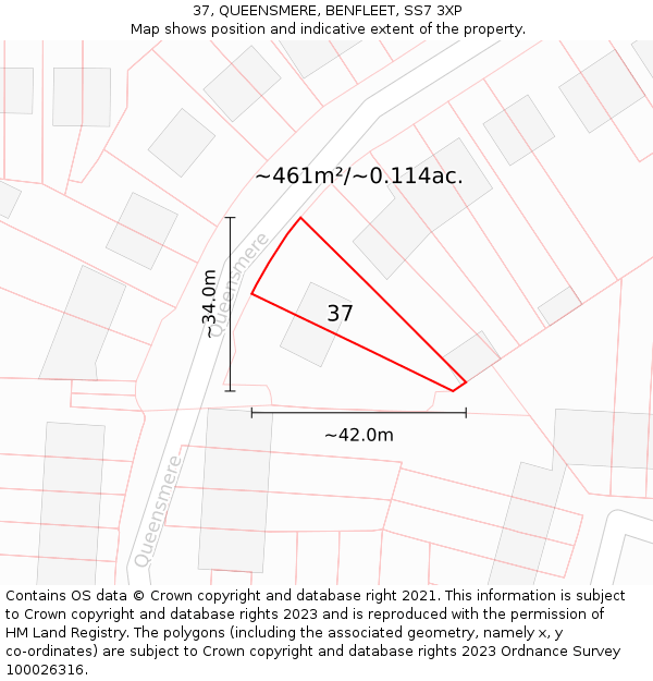 37, QUEENSMERE, BENFLEET, SS7 3XP: Plot and title map