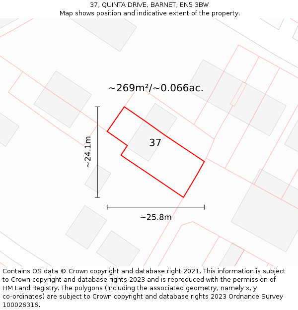 37, QUINTA DRIVE, BARNET, EN5 3BW: Plot and title map