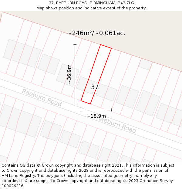 37, RAEBURN ROAD, BIRMINGHAM, B43 7LG: Plot and title map