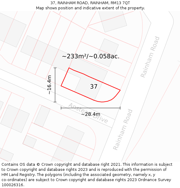 37, RAINHAM ROAD, RAINHAM, RM13 7QT: Plot and title map