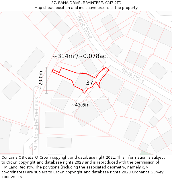 37, RANA DRIVE, BRAINTREE, CM7 2TD: Plot and title map