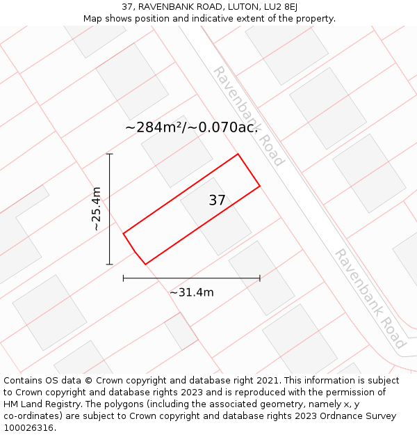 37, RAVENBANK ROAD, LUTON, LU2 8EJ: Plot and title map