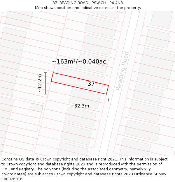 37, READING ROAD, IPSWICH, IP4 4NR: Plot and title map