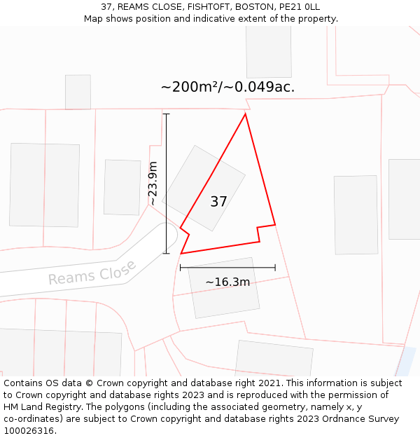 37, REAMS CLOSE, FISHTOFT, BOSTON, PE21 0LL: Plot and title map
