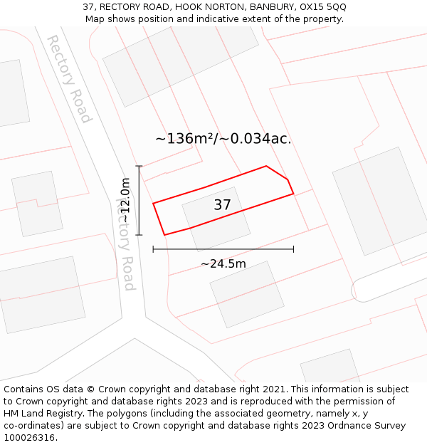 37, RECTORY ROAD, HOOK NORTON, BANBURY, OX15 5QQ: Plot and title map