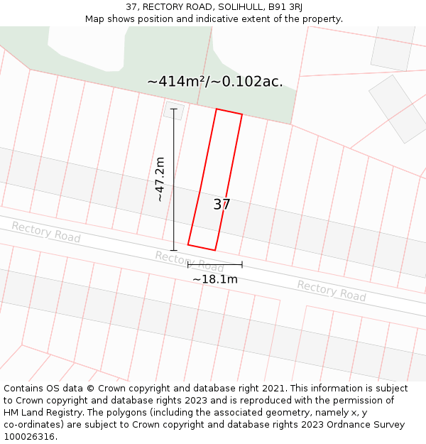 37, RECTORY ROAD, SOLIHULL, B91 3RJ: Plot and title map