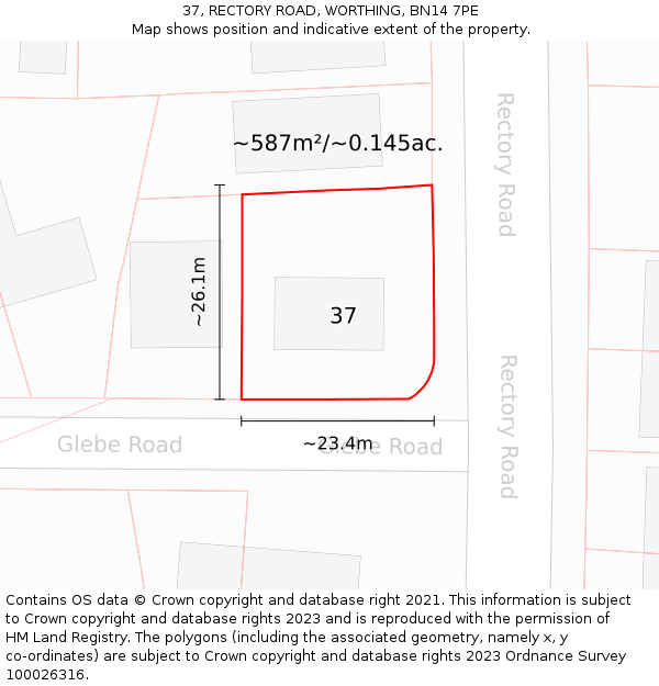 37, RECTORY ROAD, WORTHING, BN14 7PE: Plot and title map