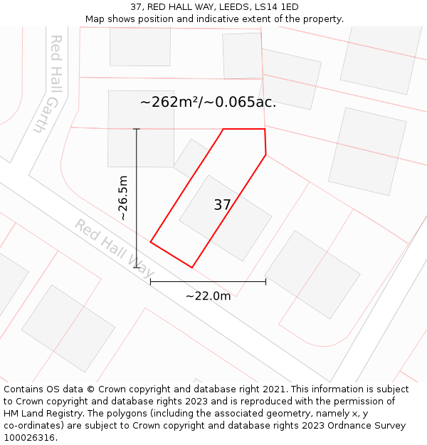 37, RED HALL WAY, LEEDS, LS14 1ED: Plot and title map