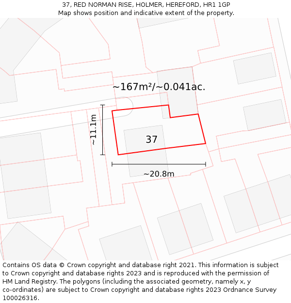 37, RED NORMAN RISE, HOLMER, HEREFORD, HR1 1GP: Plot and title map