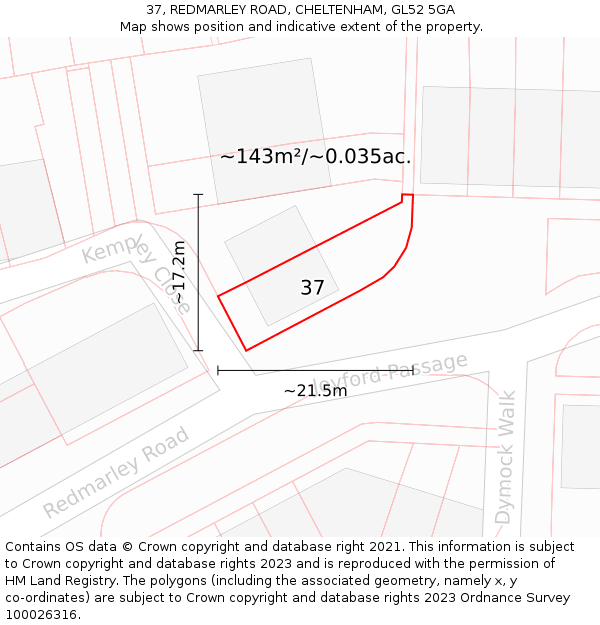 37, REDMARLEY ROAD, CHELTENHAM, GL52 5GA: Plot and title map