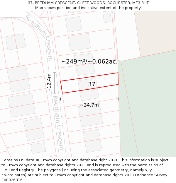 37, REEDHAM CRESCENT, CLIFFE WOODS, ROCHESTER, ME3 8HT: Plot and title map