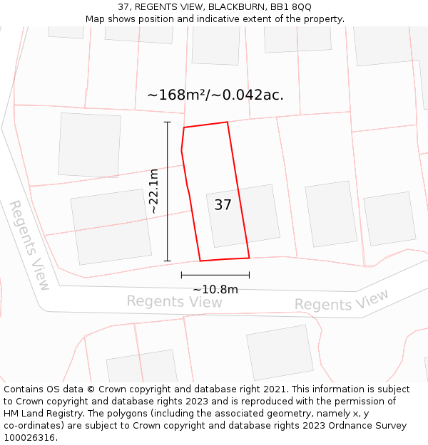 37, REGENTS VIEW, BLACKBURN, BB1 8QQ: Plot and title map