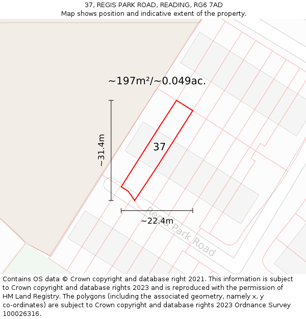37, REGIS PARK ROAD, READING, RG6 7AD: Plot and title map