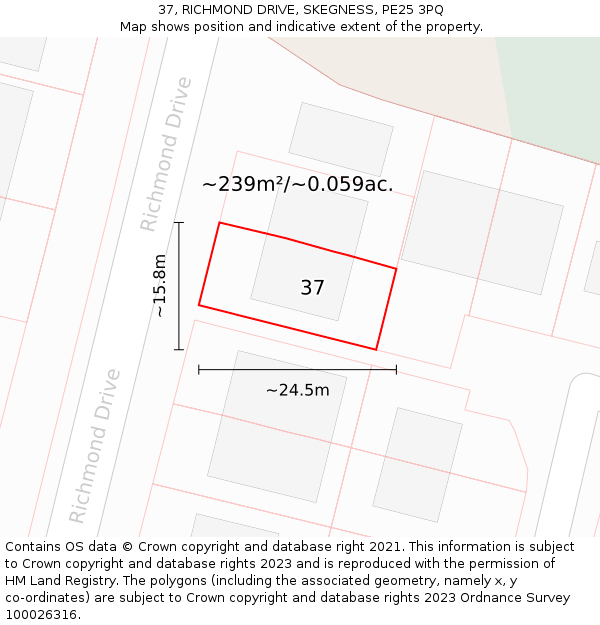37, RICHMOND DRIVE, SKEGNESS, PE25 3PQ: Plot and title map