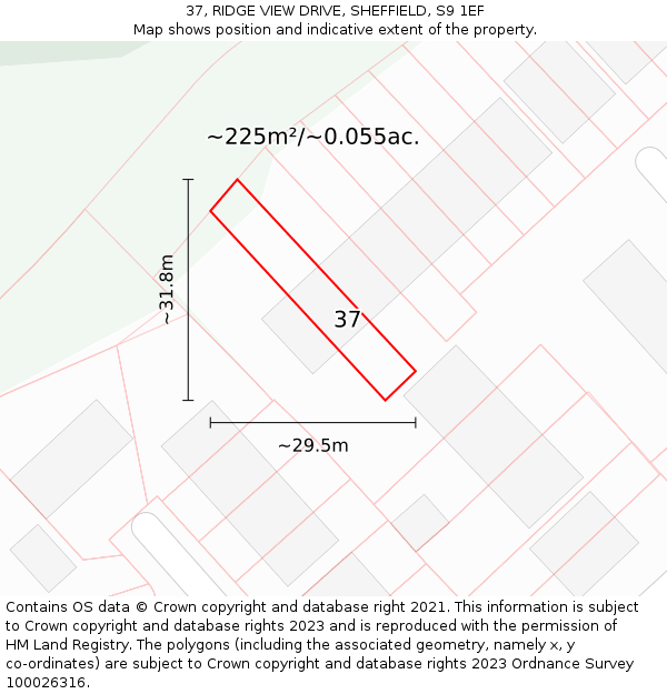 37, RIDGE VIEW DRIVE, SHEFFIELD, S9 1EF: Plot and title map
