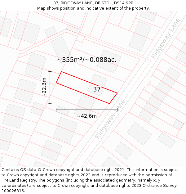 37, RIDGEWAY LANE, BRISTOL, BS14 9PP: Plot and title map