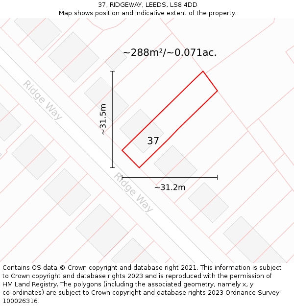 37, RIDGEWAY, LEEDS, LS8 4DD: Plot and title map