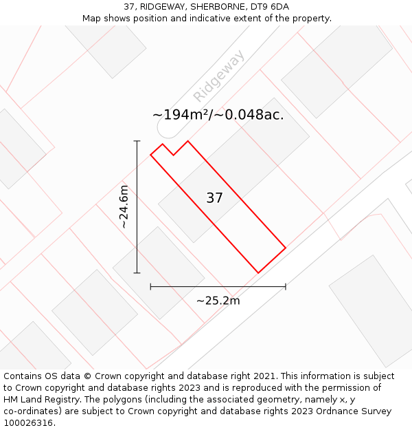 37, RIDGEWAY, SHERBORNE, DT9 6DA: Plot and title map