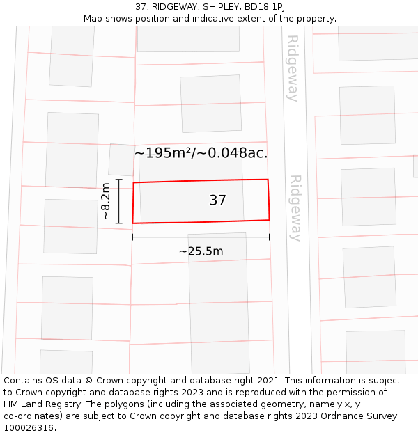 37, RIDGEWAY, SHIPLEY, BD18 1PJ: Plot and title map