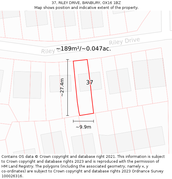 37, RILEY DRIVE, BANBURY, OX16 1BZ: Plot and title map