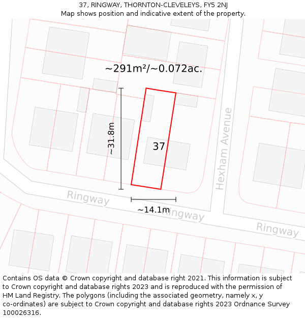 37, RINGWAY, THORNTON-CLEVELEYS, FY5 2NJ: Plot and title map
