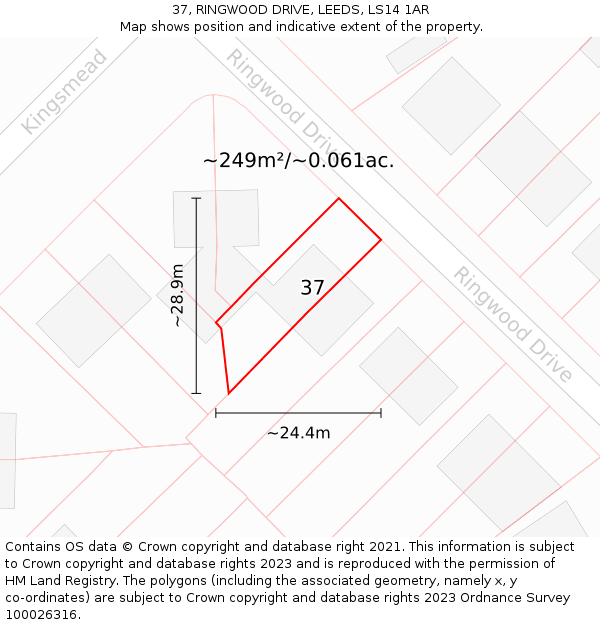 37, RINGWOOD DRIVE, LEEDS, LS14 1AR: Plot and title map