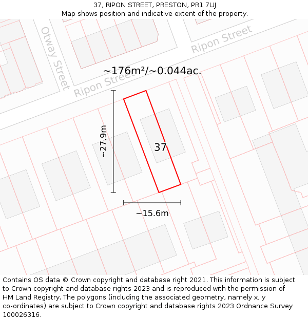 37, RIPON STREET, PRESTON, PR1 7UJ: Plot and title map