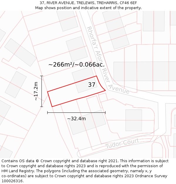 37, RIVER AVENUE, TRELEWIS, TREHARRIS, CF46 6EF: Plot and title map