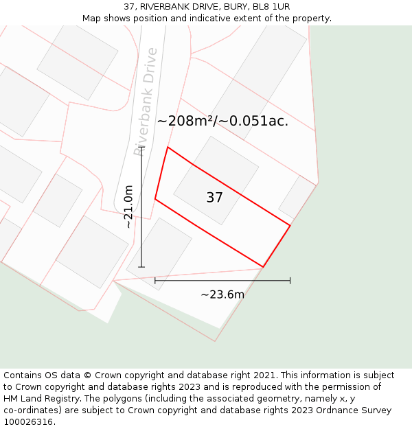 37, RIVERBANK DRIVE, BURY, BL8 1UR: Plot and title map