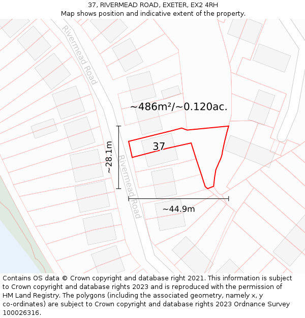 37, RIVERMEAD ROAD, EXETER, EX2 4RH: Plot and title map