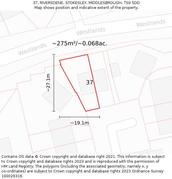 37, RIVERSDENE, STOKESLEY, MIDDLESBROUGH, TS9 5DD: Plot and title map