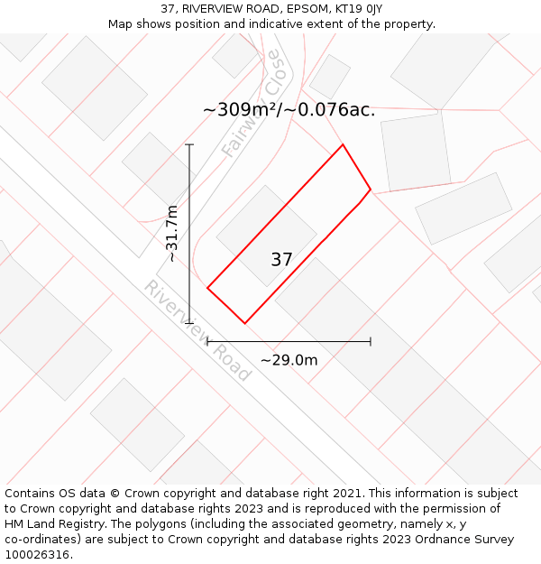 37, RIVERVIEW ROAD, EPSOM, KT19 0JY: Plot and title map