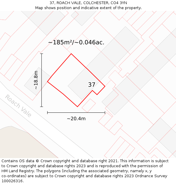 37, ROACH VALE, COLCHESTER, CO4 3YN: Plot and title map