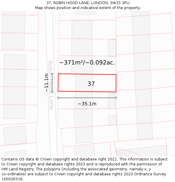 37, ROBIN HOOD LANE, LONDON, SW15 3PU: Plot and title map