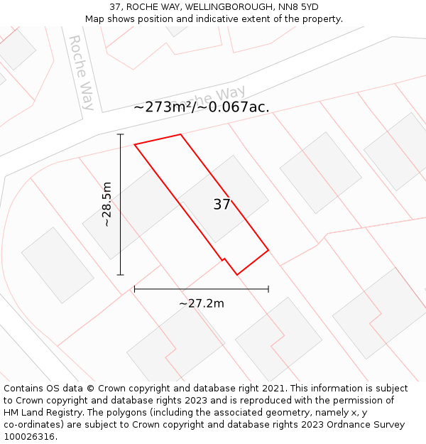 37, ROCHE WAY, WELLINGBOROUGH, NN8 5YD: Plot and title map