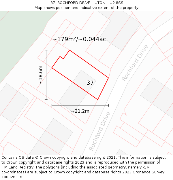 37, ROCHFORD DRIVE, LUTON, LU2 8SS: Plot and title map