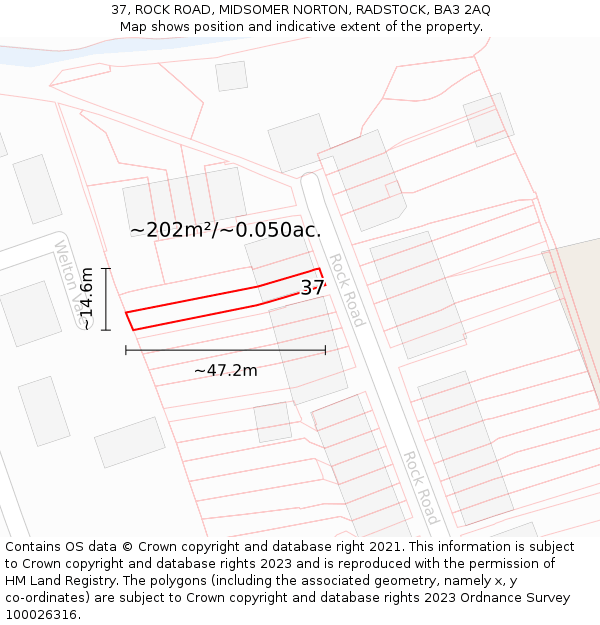 37, ROCK ROAD, MIDSOMER NORTON, RADSTOCK, BA3 2AQ: Plot and title map