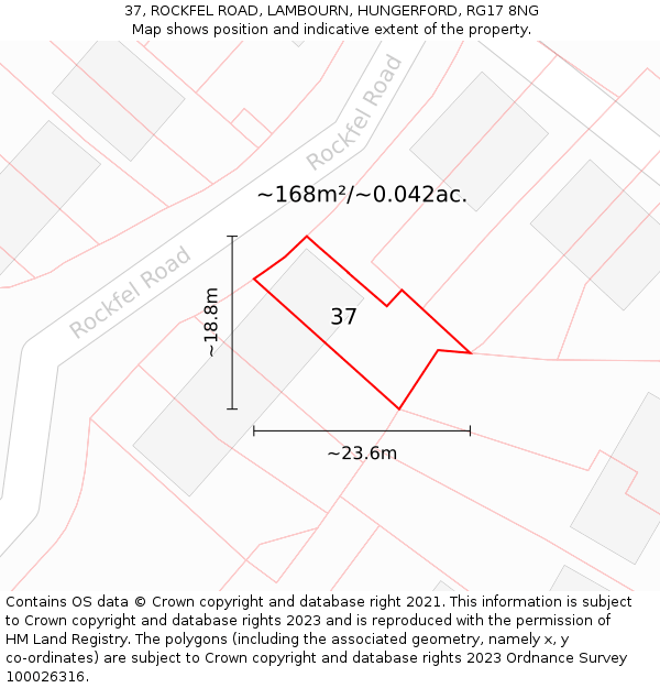 37, ROCKFEL ROAD, LAMBOURN, HUNGERFORD, RG17 8NG: Plot and title map