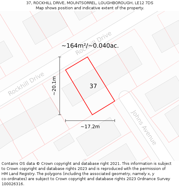 37, ROCKHILL DRIVE, MOUNTSORREL, LOUGHBOROUGH, LE12 7DS: Plot and title map