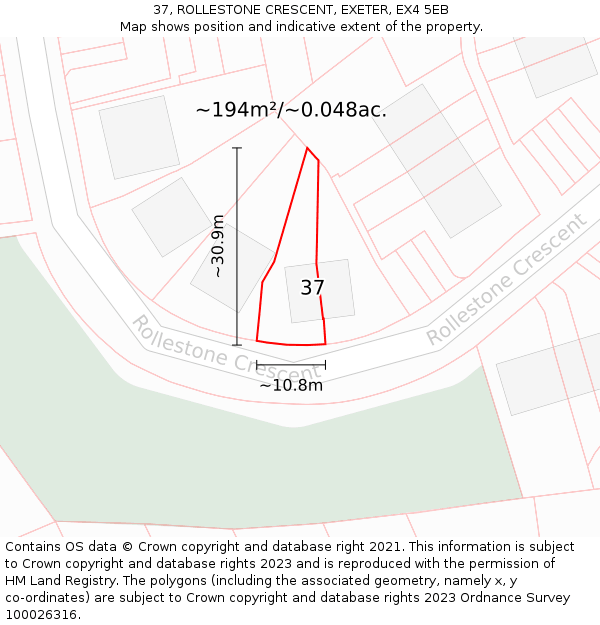 37, ROLLESTONE CRESCENT, EXETER, EX4 5EB: Plot and title map