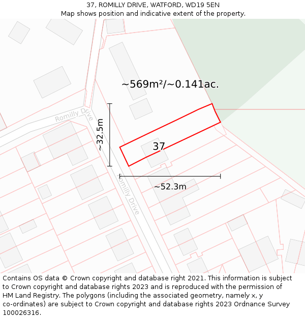 37, ROMILLY DRIVE, WATFORD, WD19 5EN: Plot and title map