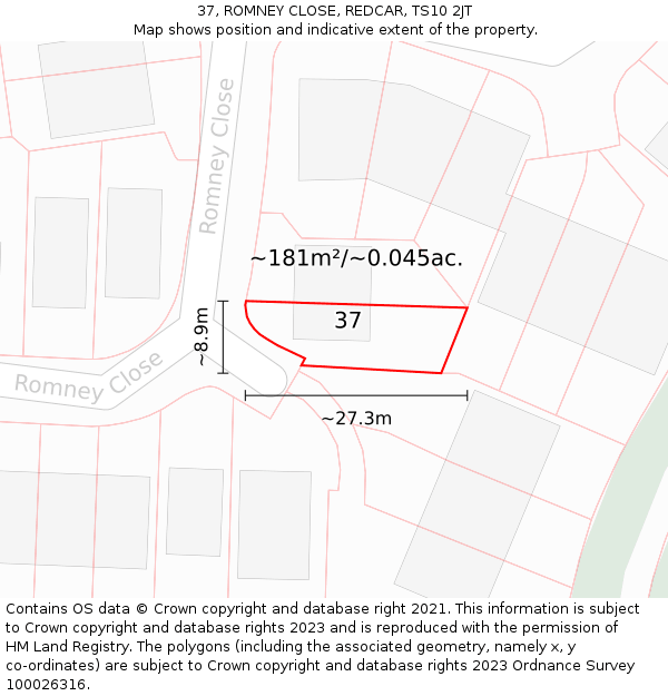 37, ROMNEY CLOSE, REDCAR, TS10 2JT: Plot and title map